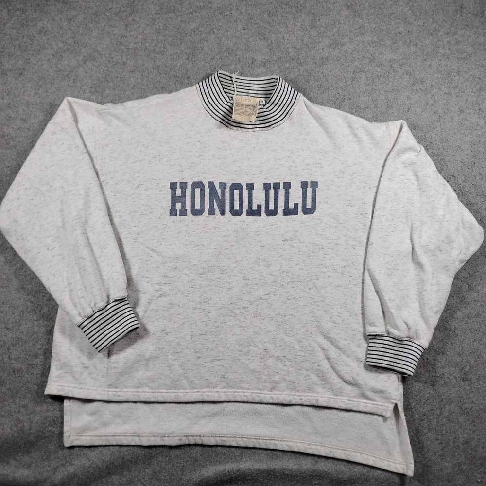 Works by Miller Works Honolulu Mock Neck Sweatshirt Gray Striped Trim Medium